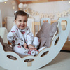 MISIOO Small Rocker 4-in-1 Wippe + Kletterwand/Rutsche + Kissen Hellgrau, weiß Holzspiel