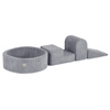 MISIOO Spielplatz 3 Elemente + Trockenpool 90x30 (+200 Bälle: Perle, Silber, Hellblau), grau, Premium Cord)