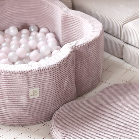 MISIOO Suchy basen kwiatek, 95x30, zielony, sztruks premium, Floral Fun Zone, 300 piłek: perłowy, perłowy miętowy, srebrny