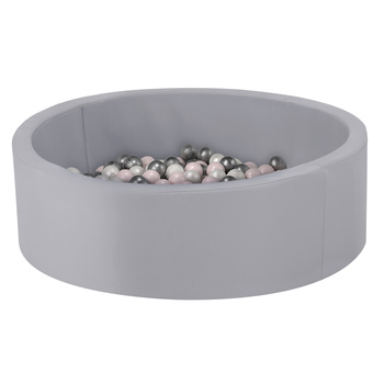 Misioo Bällebad, hellgrau, rund, aktiv, wasserdicht, 90x30, 200 Bälle: pearl, hellrosa, silber