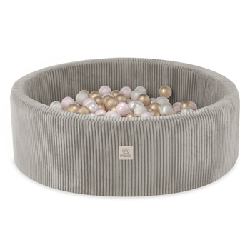 Misioo Bällebad, beige, rund, Kord, 90x30, 200 Bälle: Perle, hellrosa, gold
