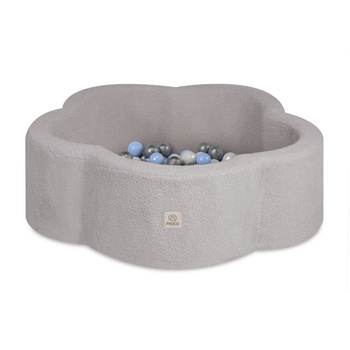 MISIOO Dry flower pool, 95x30 cm, graues Lammfell (+ 200 Kugeln silber, perlmutt, hellblau), Floral Fun Zone