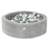 MISIOO Dry Ball Pool, 90x30 cm, rund, Grau, Puffy Lamell, 200 Bälle: pearl, silver, mint pearl