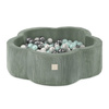 MISIOO Bassin de fleurs sèches, 95x30, vert, velours côtelé de qualité supérieure, Floral Fun Zone, 200 boules : perle, perle menthe, argent