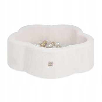 MISIOO Dry flower pool, 95x30 cm, cremefarbenes Lammfell (+ 200 Kugeln gold, perlmutt, transparent), Floral Fun Zone