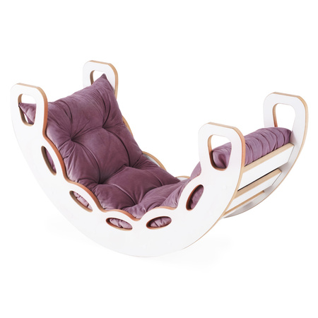 MISIOO Bujak Small Rocker 4 w 1  + ścianka wspinaczkowa/zjeżdżalnia + poduszka (lila Velvet), biały Wooden Play