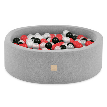Misioo Basen z piłkami, jasnoszary, okrągły, bawełna, 90x30, 200 piłek: jasno niebieskie, srebrny, perłowy
