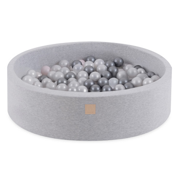 Misioo Basen z piłkami, jasnoszary, okrągły, bawełna, 90x30, 200 piłek: jasno różowe perłowe, srebrny, perłowy