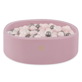 Misioo Basen z piłkami, różowy, okrągły, bawełna, 90x30, 200 piłek: jasny róż, srebrny, perłowy